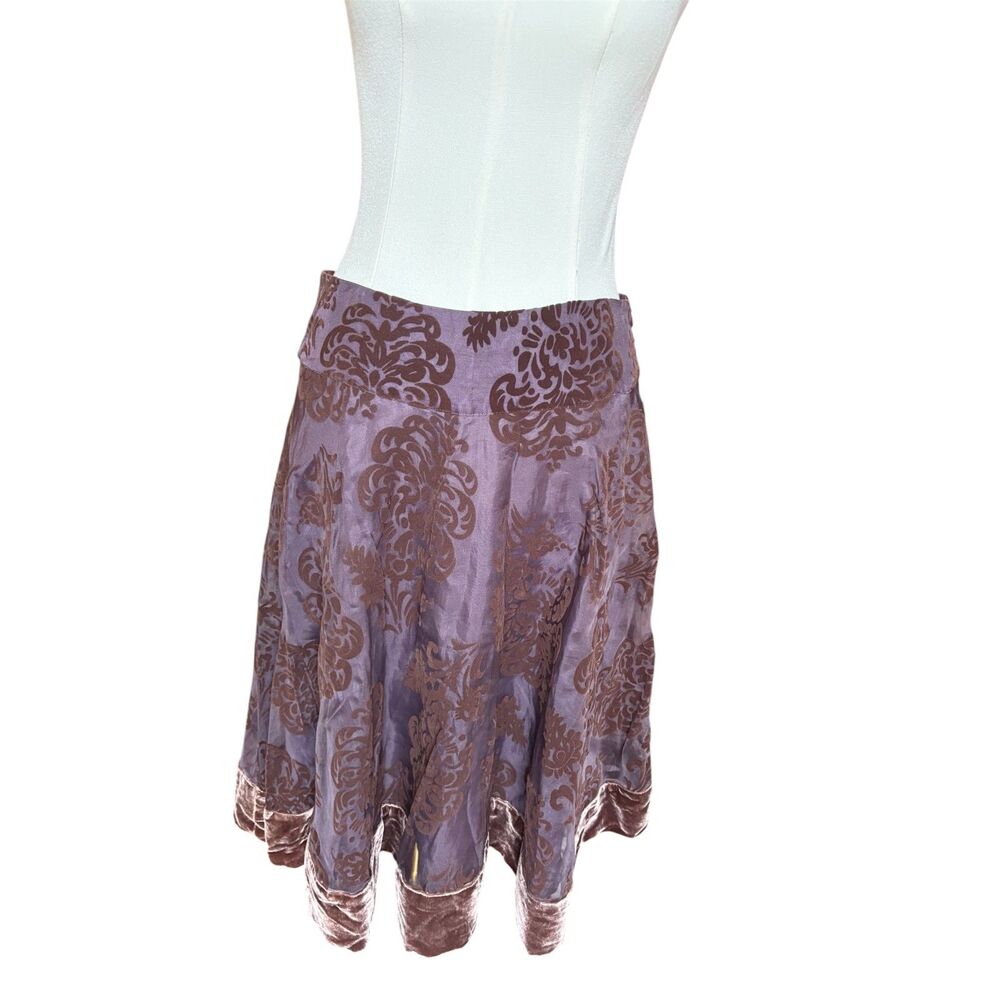 Anthropologie Odille Purple Burnout Velvet Brocade Silk Full Skirt, 8